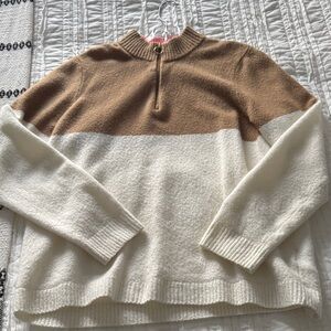 J. Crew Extra Soft Tan and Cream Women's Cowl Neck Sweater, Size Large